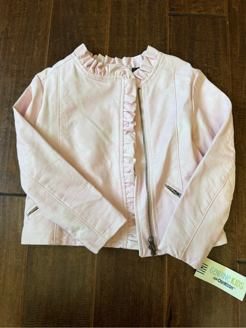 Oshkosh B’Gosh Girls Pink Ruffle Zip Faux-Leather Jacket, 5T